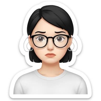 "- Nữ
- 30 tuổi
- Da trắng
- Tóc đen
- Đeo kính, đeo airpod
- Mặt buồn
" sticker