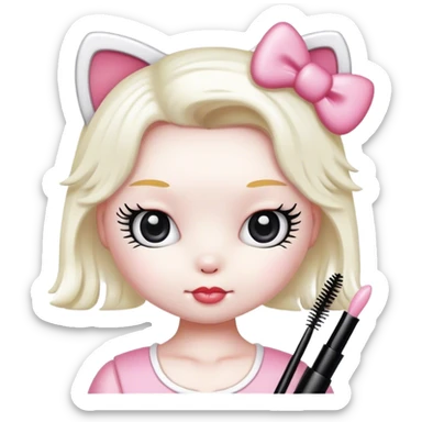  hello Kitty SANRIO holding an eyelash mascara spoolie sticker