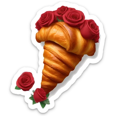Chocolate croissant inside a bouquet of roses sticker