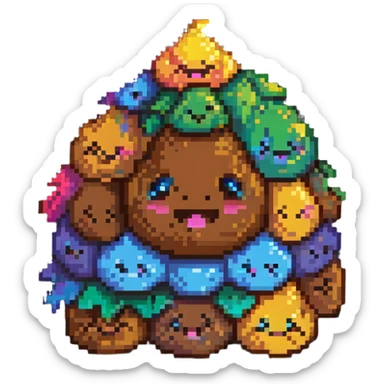 Pile of poo emoji with rainbow gradient colors, cute smiling face sticker