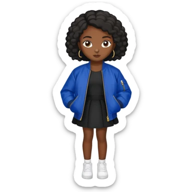 Black girls in black dress and royal blue bomber jacket￼ sticker