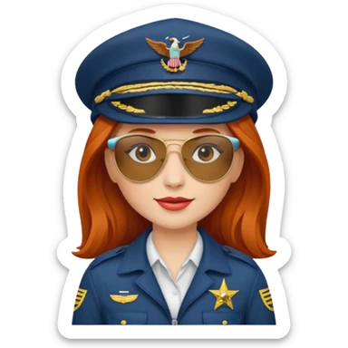 pilote d'avion femme rousse avec sunglasses et chapeau de pilote sticker