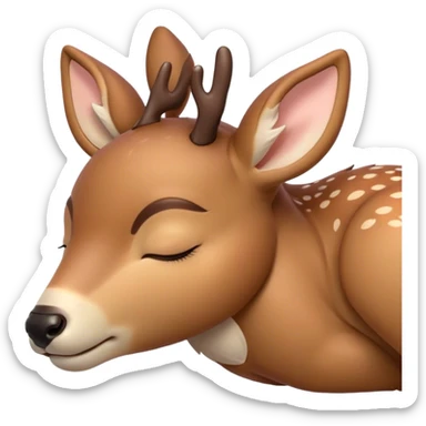 Meme-Worthy Cute Sleeping Deer Portrait Emoji, Head resting peacefully with a contented smile, showcasing a delicate, slender build and a luxuriously soft coat, eyes shut in a serene, restful nap, Simplified yet hilariously adorable features, highly detailed, glowing with a soft, drowsy light, high shine, relaxed and utterly lovable, stylized with an air of playful laziness, bright and heartwarming, soft glowing outline, capturing the essence of a comically sleepy deer, so meme-worthy it feels like it could instantly become the next viral sensation of adorable woodland slumber! sticker