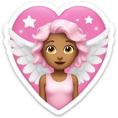 Angel, pink heart, stars sticker