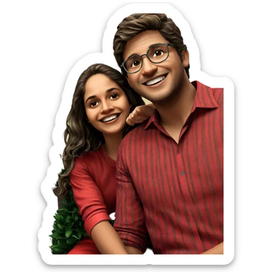 smiling man with christmas tree sticker