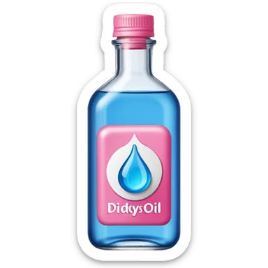 bottle of oil blue top pink outside with logo that says Diddys Oil sticker