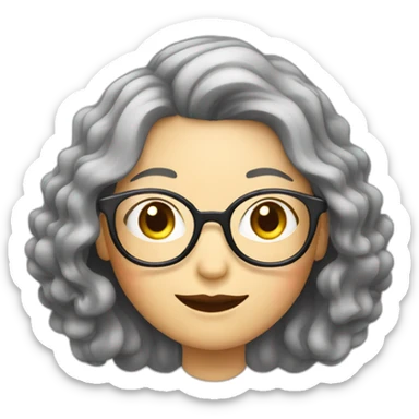 Chinese senior lady with wavy long hair wear  glasses show thank you signs sticker