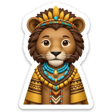 a-3d-cartoon-african-lion-from-the-1800s-wearing-traditional-african-tribal-clothing,-calm-expression,-natural-background,-memoji-style-realism. sticker