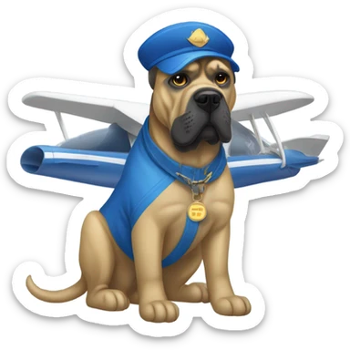 A Gold and Blue Cane Corso straddling a jet plane. sticker
