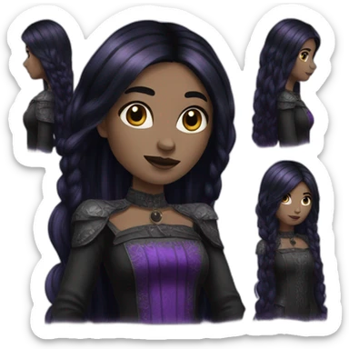 Queen gothic girl long dark black and purple hair sticker