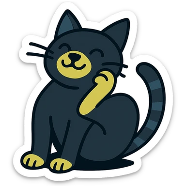 Edit the image of a black cat scratching its neck in the same pose, in vibrant cartoon style with transparent background. sticker