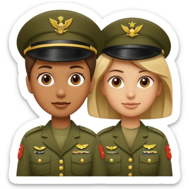 one emoji (female) wearing Army combat uniform and a second emoji (male) wearing the army green service uniform sticker