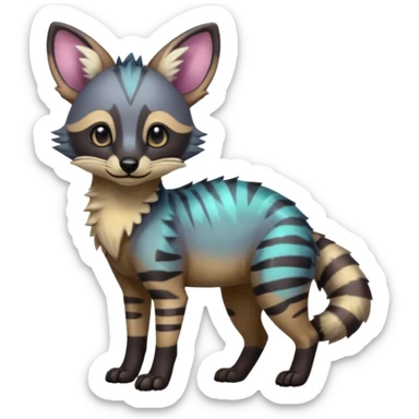 Cute adorable iridescent kawaii Shiny Colorful Dusky Dark Gloomy Glossy Aardwolf-Genet-Bobcat-fusion-animal-hybrid-creature, full body sticker