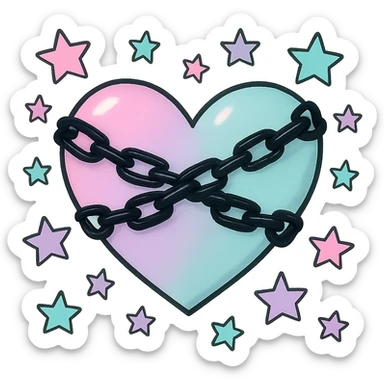 Remove the background, keep the pastel goth heart with pastel stars and black chains, transparent background. sticker