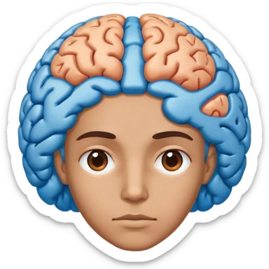 An adult person face emoji with blue brain instead of hair sticker