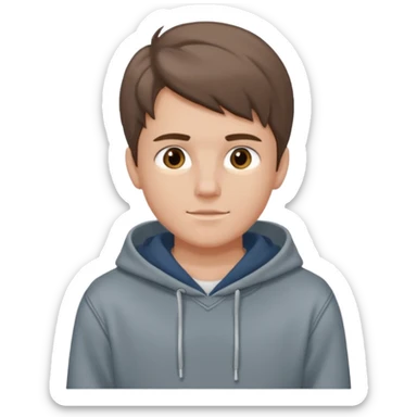 Handsome boy (fair-skinned) who has dressed up. He is wearing jeans and a gray hoodie, with a middle part hairstyle, and his hair color is brown. sticker