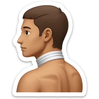 side view of man with bent neck, pain from the back of his neck sticker