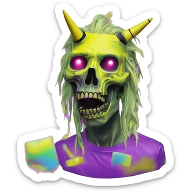 .Zombie_ Vaporwave black holographic oilslick zombie unicorn yellow caution tape sticker