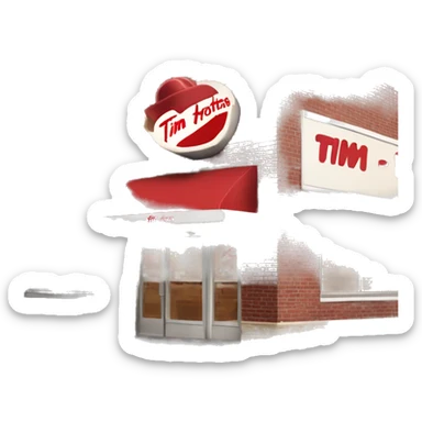“Tim Hortons store with a red and white color scheme, featuring the classic Tim Hortons logo, a warm and welcoming design that represents a popular coffee and donut shop.” sticker