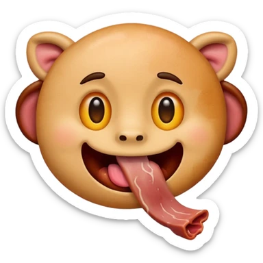Emoji with meat instead of eyes and tongue sticking out sticker