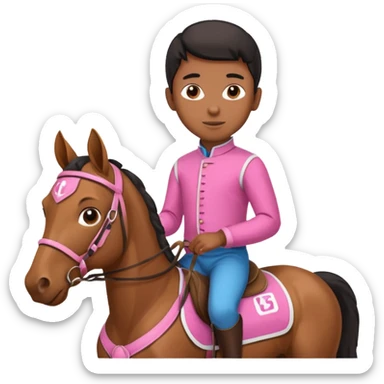 black boy riding horse wearing racing cloth pink sticker