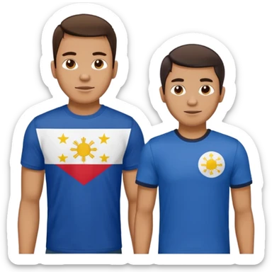 2 male Best budd wearing tshirts, one had Philipines flag, the other spanish flag sticker