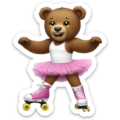 Bear on rollerskates swearing tutu sticker