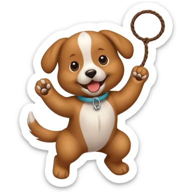 dog playing with a string toy sticker
