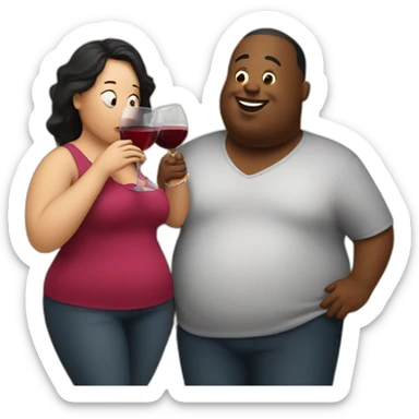 overweight couple drinking wine sticker