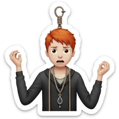 red headed boy hanging by his neck from a noose sticker