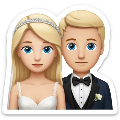 Blonde bride with blue eyes, groom with brown hair and brown eyes sticker