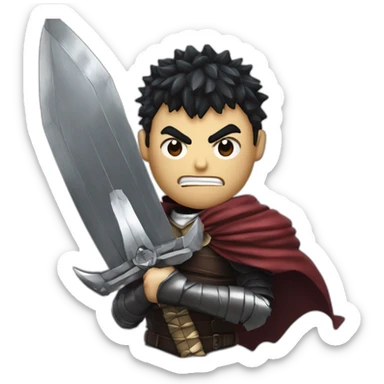 angry berserk guts carrying a huge sword on his shoulder framed on his bust sticker