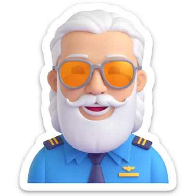 middle-aged male pilot, silver hair, beard, smiling, fair skin, wearing sunglasses sticker