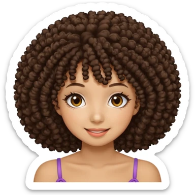 Naturally tan skin girl short darkBrown curly afro hrown eyes gyaru smiling closed mouth cute sticker
