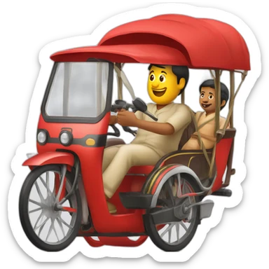 Bangladeshi rickshaw red and a driver biking it sticker