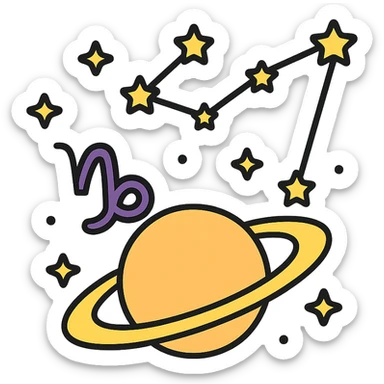 Capricorn constellation with Saturn planet, magical and clean icon sticker