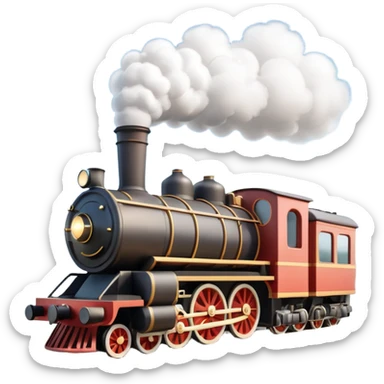 A 3D cartoon steam train puffing clouds of white smoke from its chimney, outdoor scene, warm sunlight, realistic Memoji-style. sticker