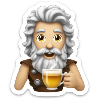 happy Poseidon drinks coffee sticker