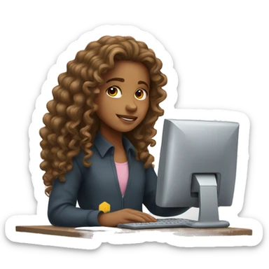 Cute girl with long curly hair majoring computer science. sticker