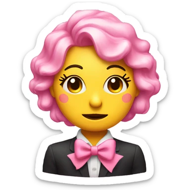 regular circle face yellow emoji doing side eye from side profile w pink bow and eyelashes sticker