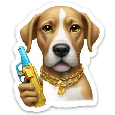 Dog holding gold water gun with tattoos  sticker