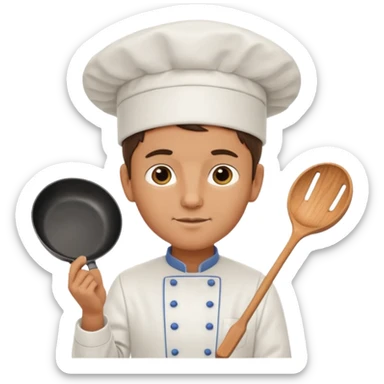 a chef is holding a pan sticker