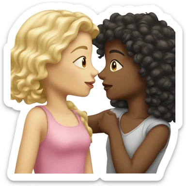 blonde girl kissing girl with dark curly hair  sticker