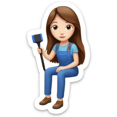 beautiful girl with long brown hair constructing new lounge room area with flat screen tv and couch sticker