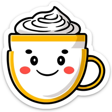 cute cappuccino coffee with happy face in a mug sticker