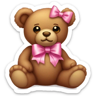 light brown teddy bear with a pink ribbon bow aesthetic sticker