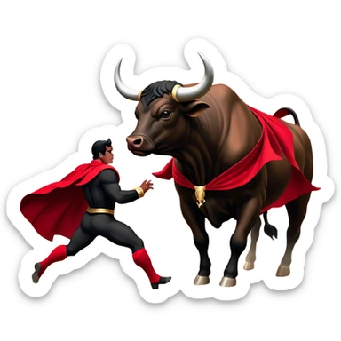 ​Cinematic Realistic black charging bull, against a matador depicted in a flowing red cape, captured in the dramatic moment of confronting a charging bull in a traditional bullring, rendered with dynamic motion and dramatic lighting that encapsulates the intensity and artistry of the spectacle, sticker