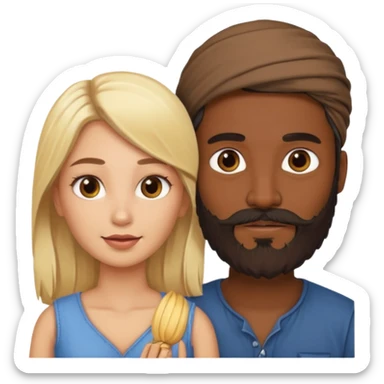 Indian man with beard holding naked blonde woman sticker