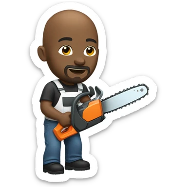 Bald black man with goatee using a chainsaw  sticker