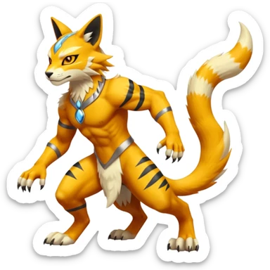 Matias-Koraidon-Renamon-Zeraora-Bastet-Fakémon-fusion-creature, full body sticker